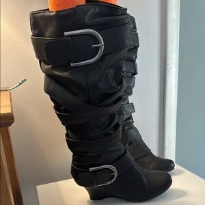 Women's Black Buckle Boots